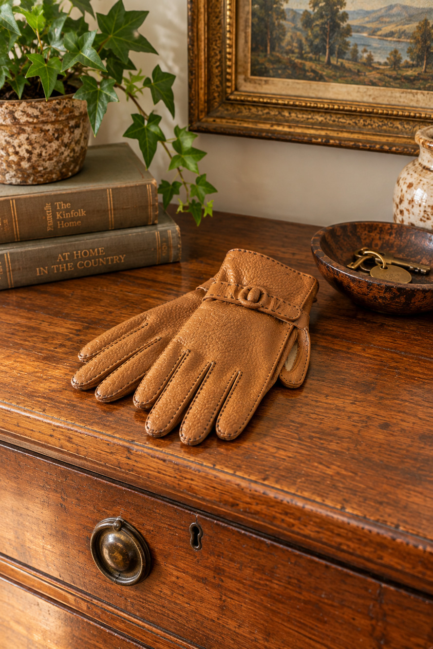 Vintage Brown Pebbled Leather Fleece Lined Gloves Small (No size tag)